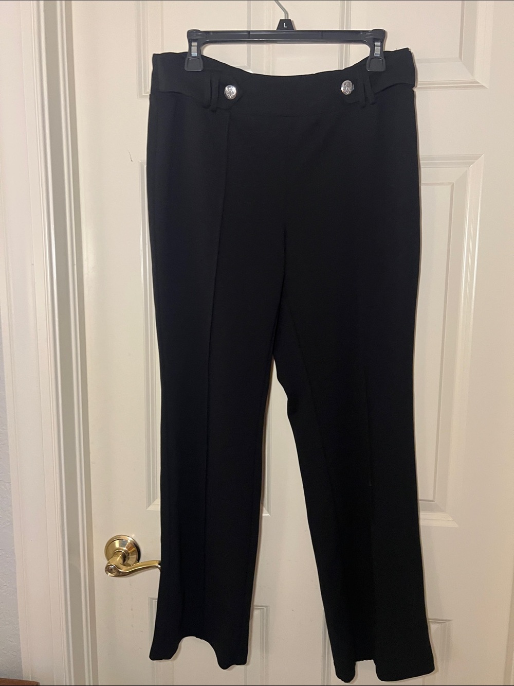 Soho Apparel Black High-Waist Tailored Trousers with Decorative Buttons